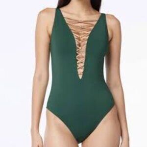 Bleu Rod Beattie Womens 6 Knotty Strappy 1 Piece  Plunge Green Lace-Up Swimsuit